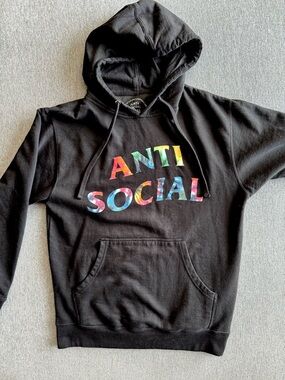 Authentic Anti Social funky forest Tie-Dye Letter Black Hoodie